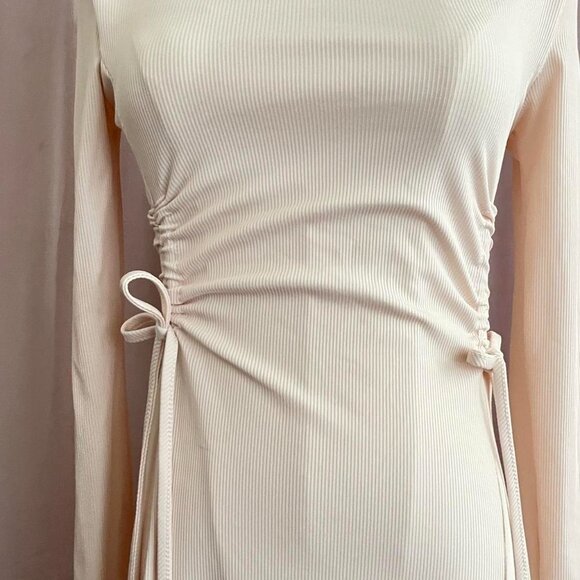 Korean Cream Midi Dress With Ties - Picture 3 of 6